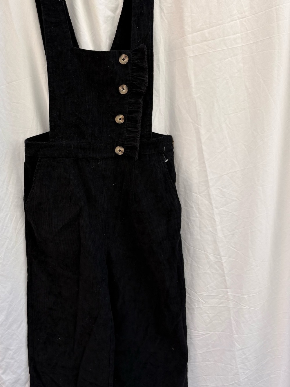 Loveriche Black Corduroy Button-Front Wide-Leg Overalls medium